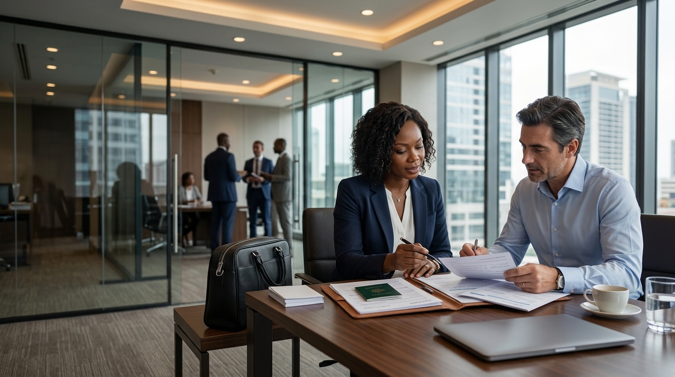 Professionnel accompagnant un client dans ses démarches